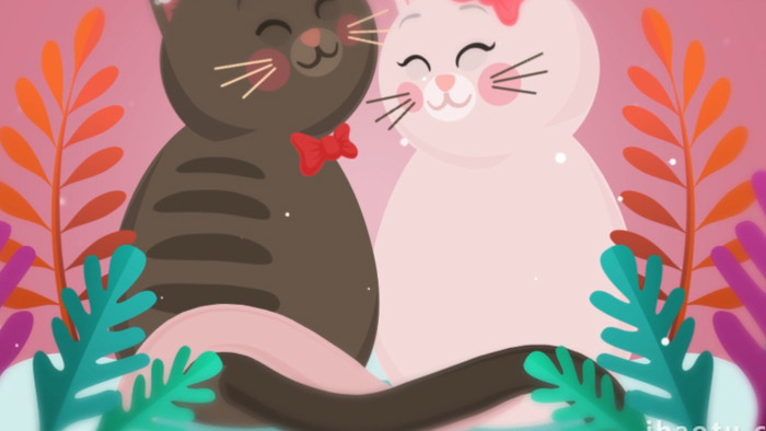 情人节卡通小猫扁平动画AE模板
