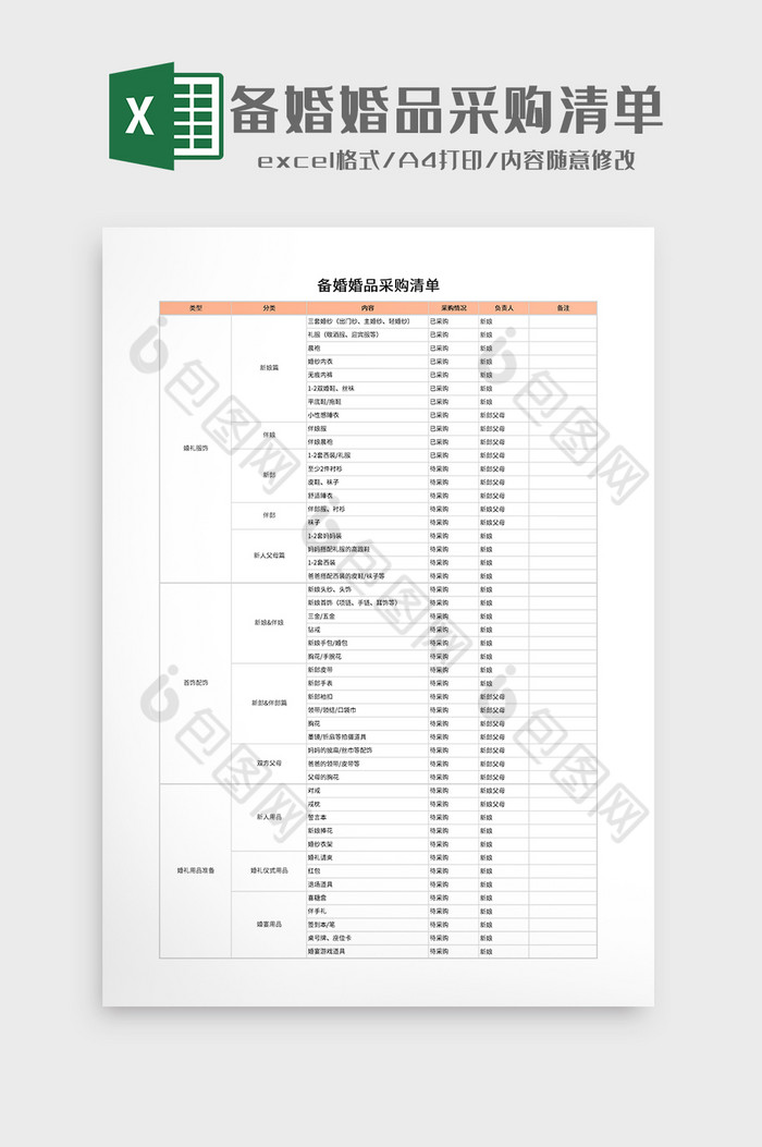 备婚婚品采购清单图片图片