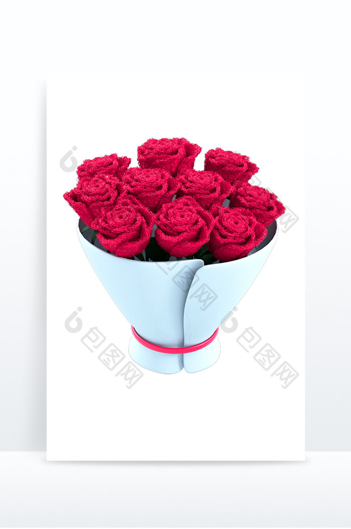 C4D玫瑰花束毛绒风植物元素图片图片