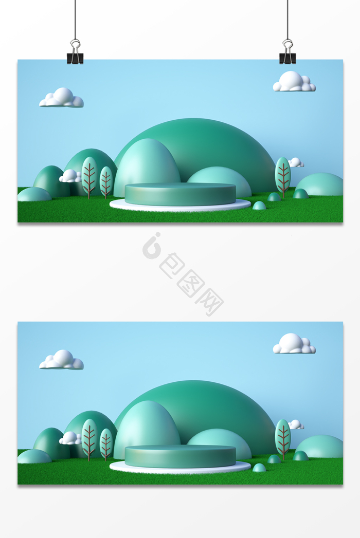【c4d卡通绿色野外春天主题展台】图片下载-包图网