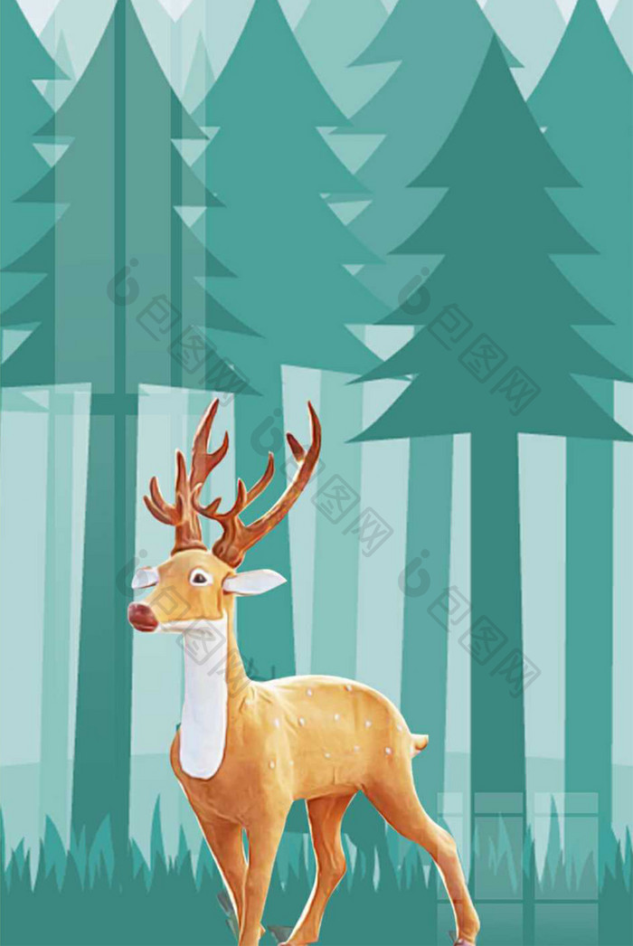 北欧森林麋鹿卡通插画装饰画