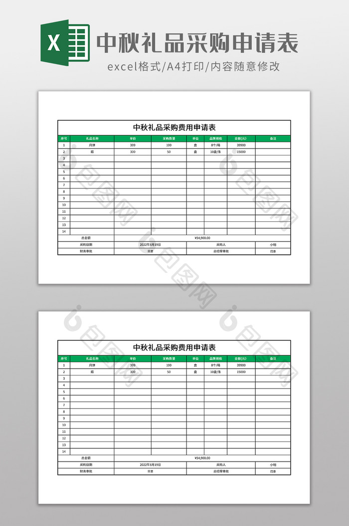 中秋礼品采购费用申请表