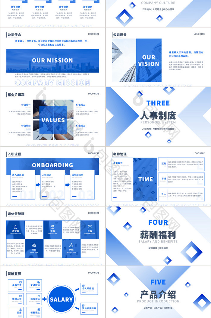 蓝色几何风商务汇报PPT模板