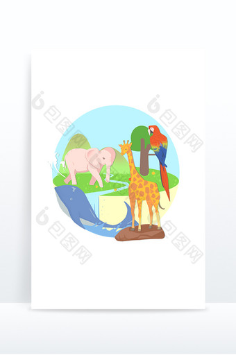 野生动物植物卡通元素图片