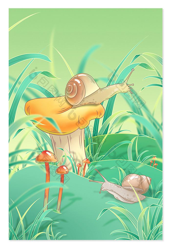 二十四节气惊蛰昆虫蜗牛蘑菇草地