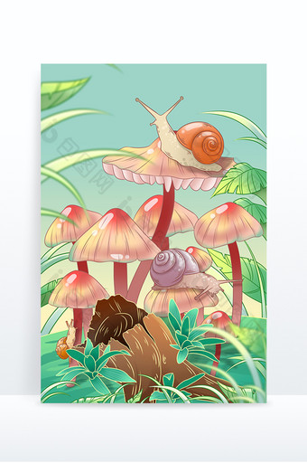 二十四节气惊蛰蘑菇昆虫蜗牛植物图片