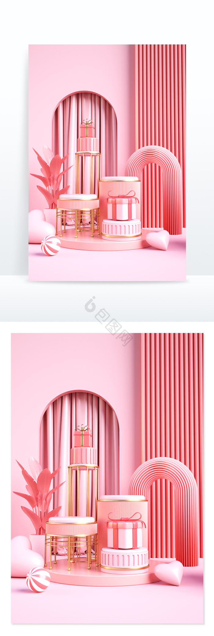 【c4d爱心礼盒粉色520展台】图片下载-包图网