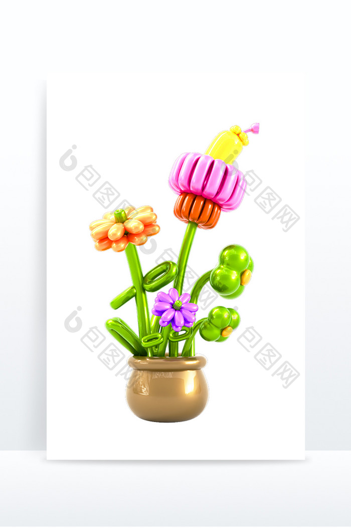 C4D创意多彩花卉气球元素模型