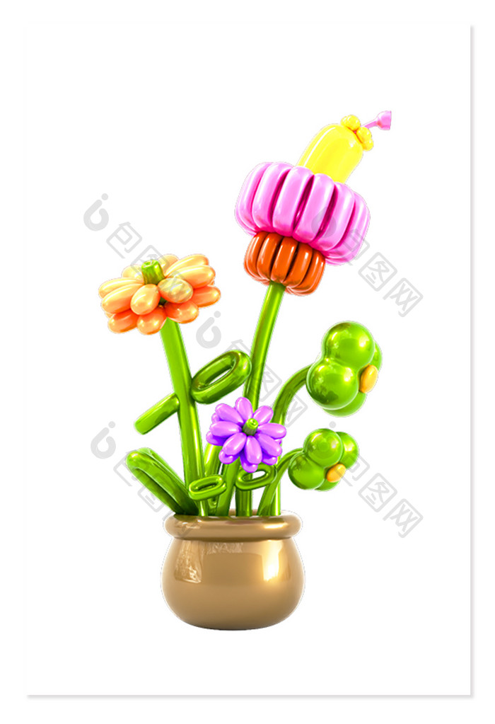 C4D创意多彩花卉气球元素模型