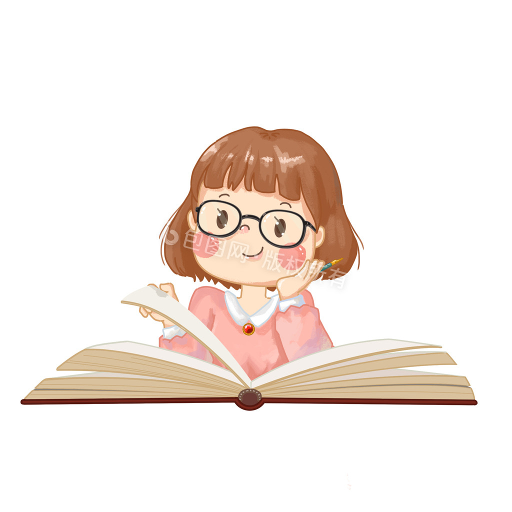 卡通小女孩看书思考gif动图下载-包图网