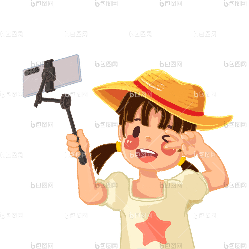 卡通小女孩拍照自拍gif动图下载-包图网