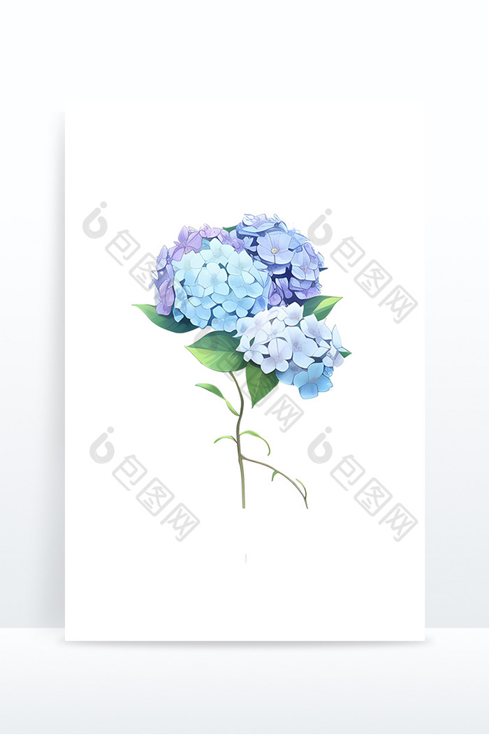 蓝色绣球花花束鲜花插画元素