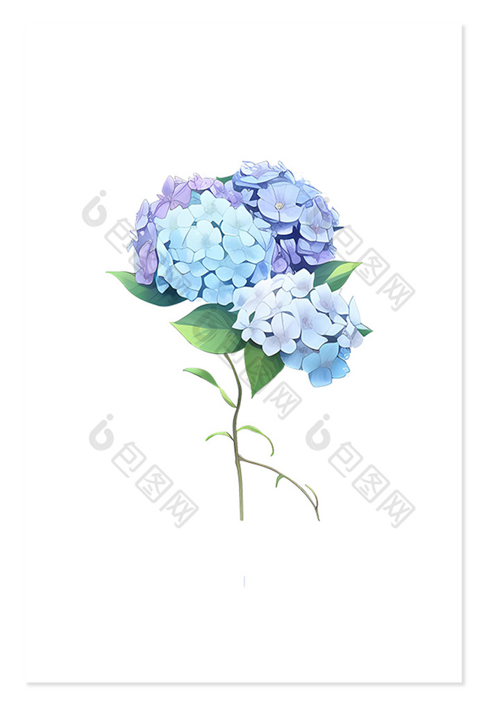 蓝色绣球花花束鲜花插画元素