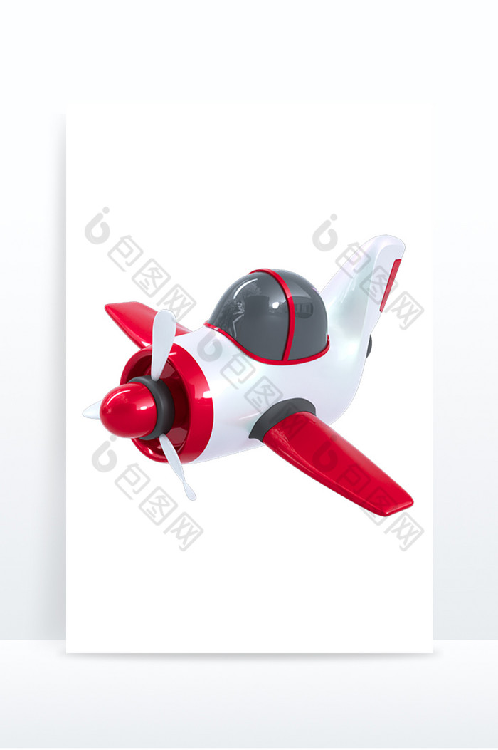 C4D卡通红色螺旋桨小飞机元素图片图片