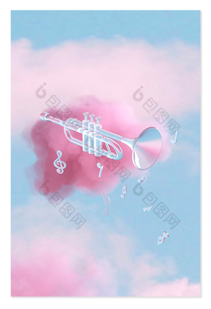 C4D玻璃质感粉色3D乐器音符