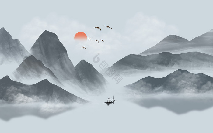 中式山水水墨背景图片