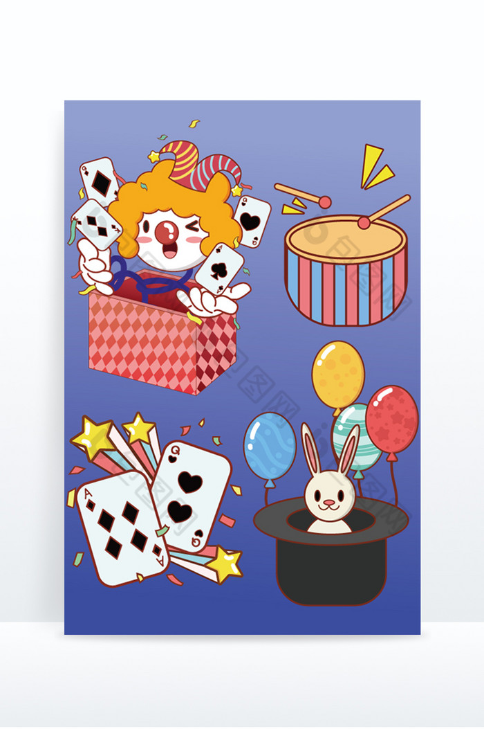 愚人节扑克牌小丑兔子气球鼓星星图片图片