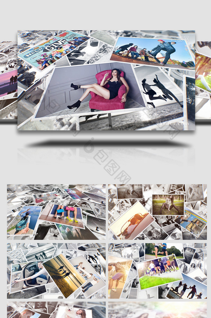 照片墙堆叠写真相册展示AE模板