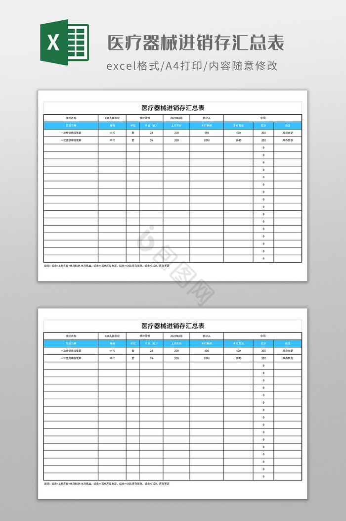 医疗器械进销存汇总表