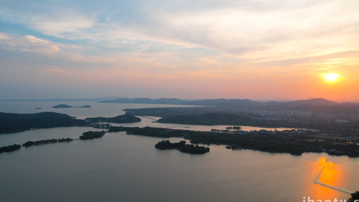 太湖自然风景区落日美景4K航拍