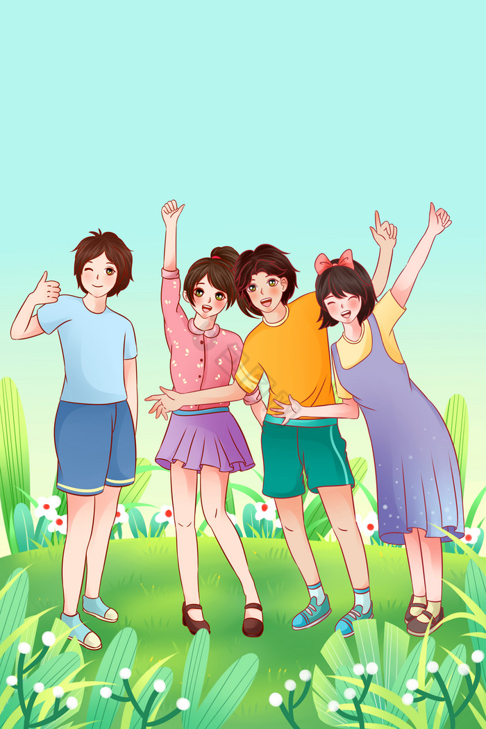 五四青年节青年人物插画活力