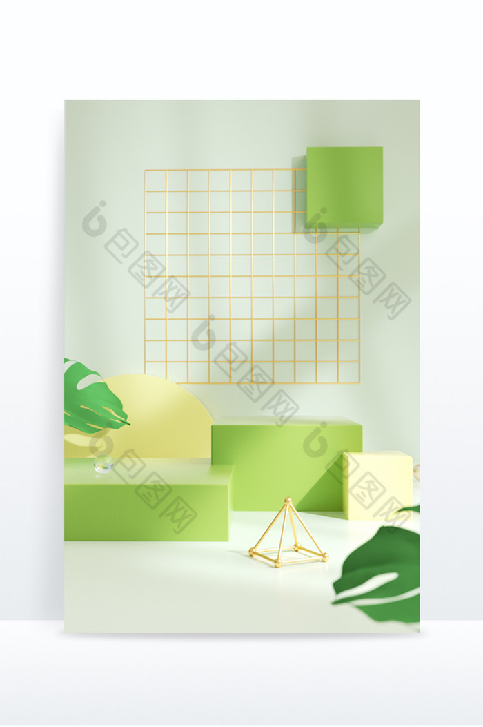 c4d春天绿色几何立体3D展台图片图片