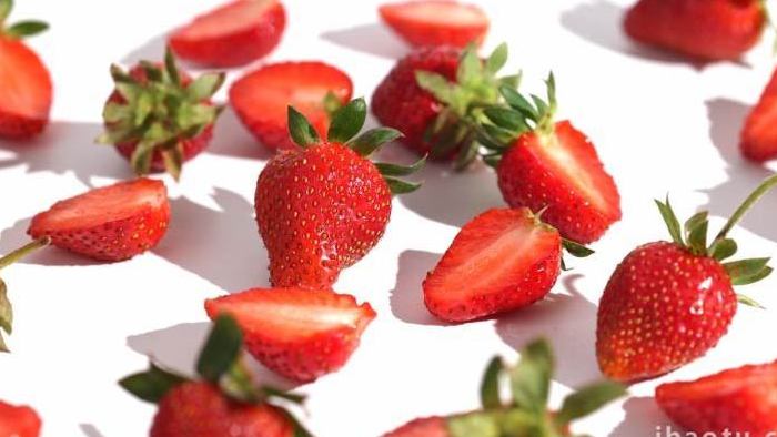 新鲜草莓水果光影实拍4k