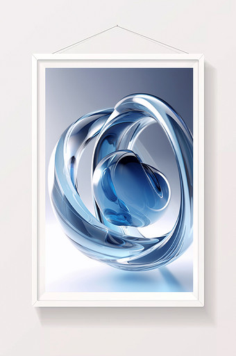 3D流体抽象科技感蓝色透明背景图片