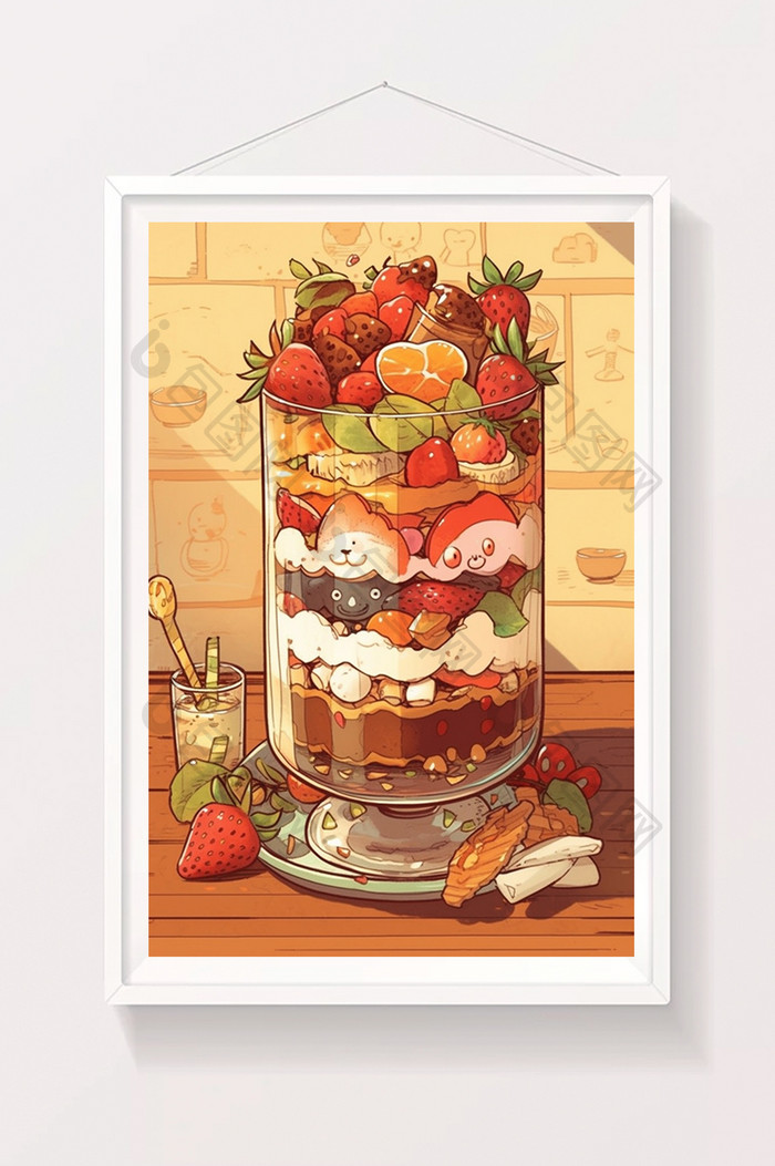 可爱甜点草莓杯子蛋糕儿童插画