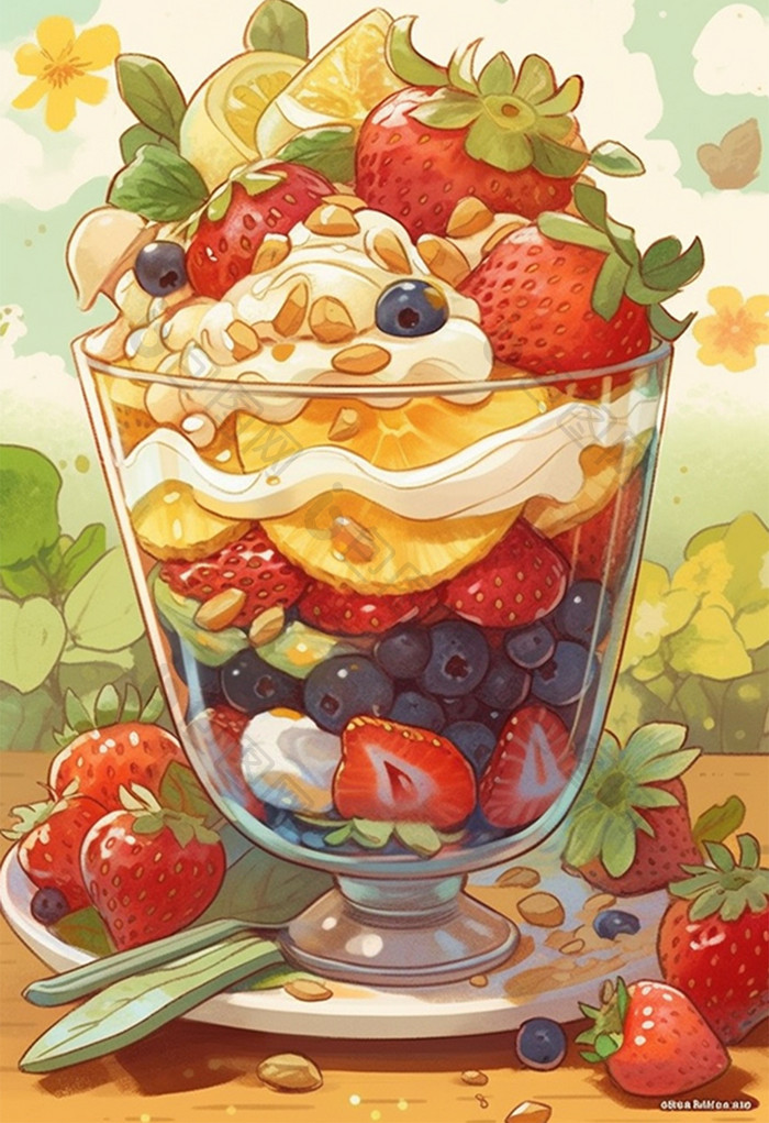 草莓杯子蛋糕儿童插画