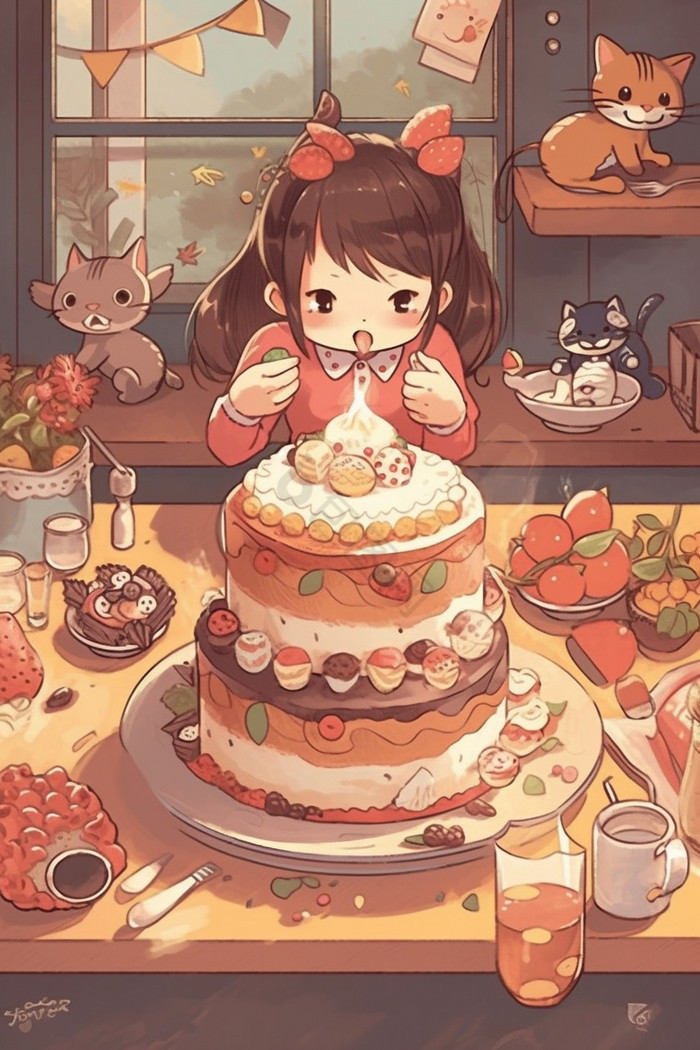草莓蛋糕儿童插画图片