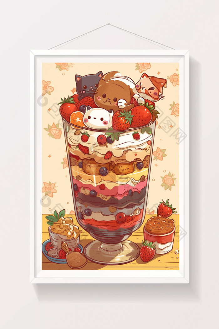爱草莓杯子蛋糕儿童插画
