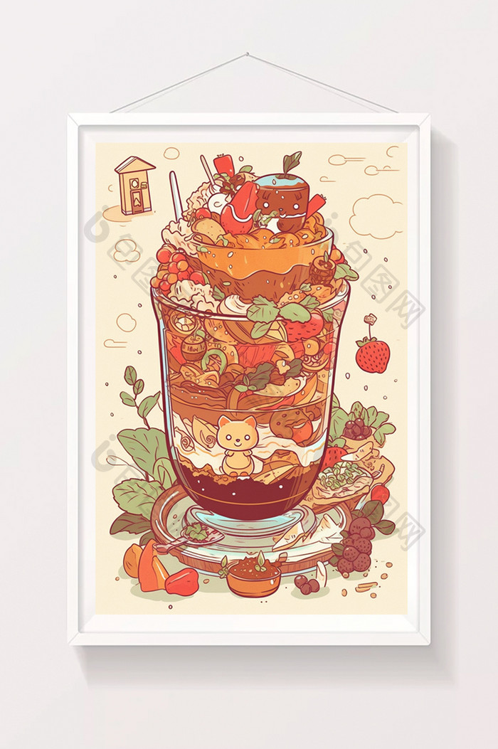 插画可爱草莓杯子蛋糕甜点