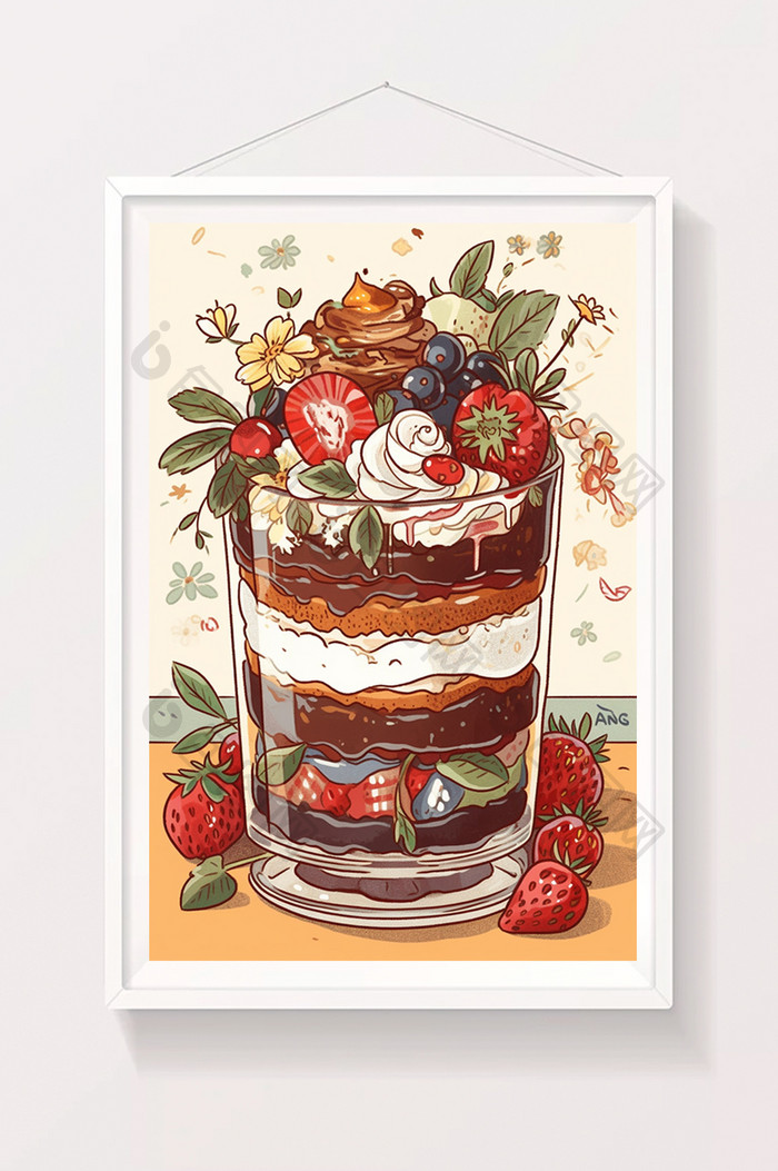 插画可爱甜点草莓杯子蛋糕儿童