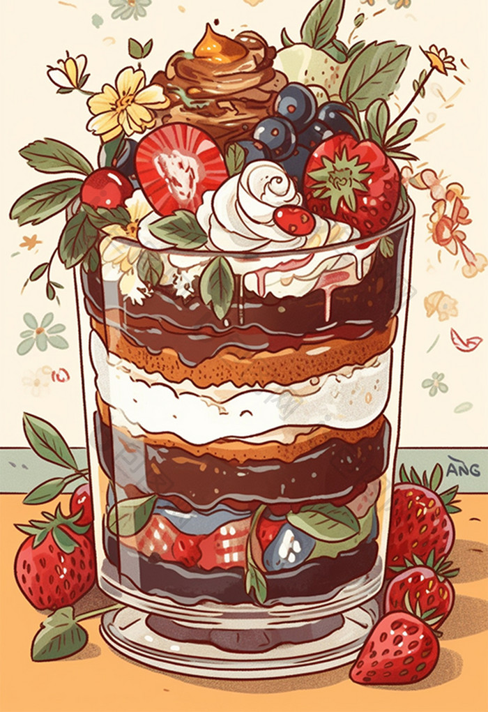 插画可爱甜点草莓杯子蛋糕儿童