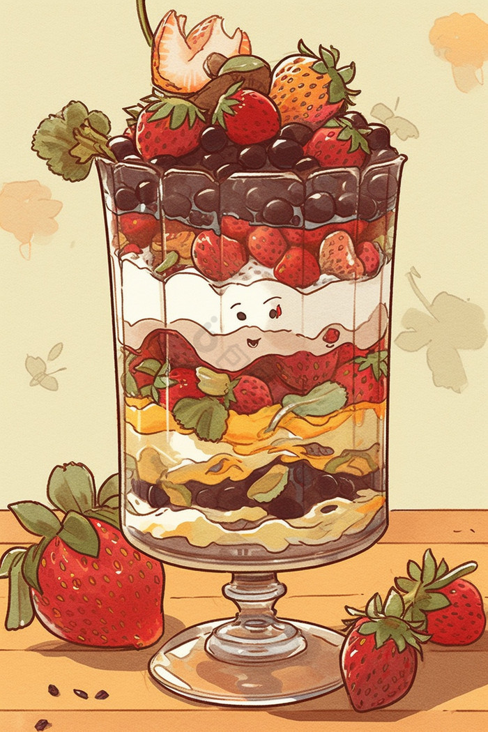 儿童甜点草莓杯子蛋糕插画图片