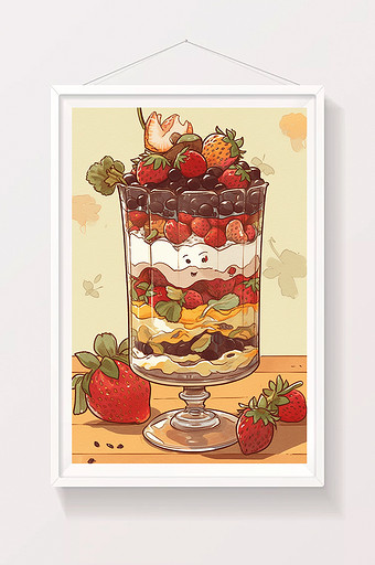 儿童可爱甜点草莓杯子蛋糕插画图片