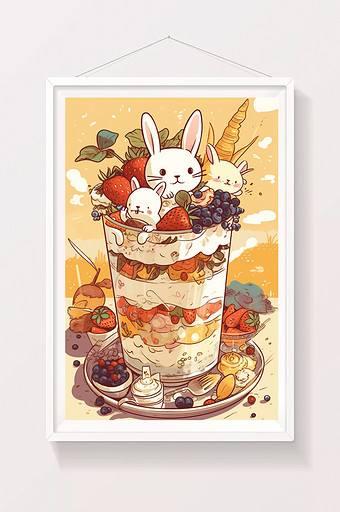 草莓杯子插画可爱甜点蛋糕图片