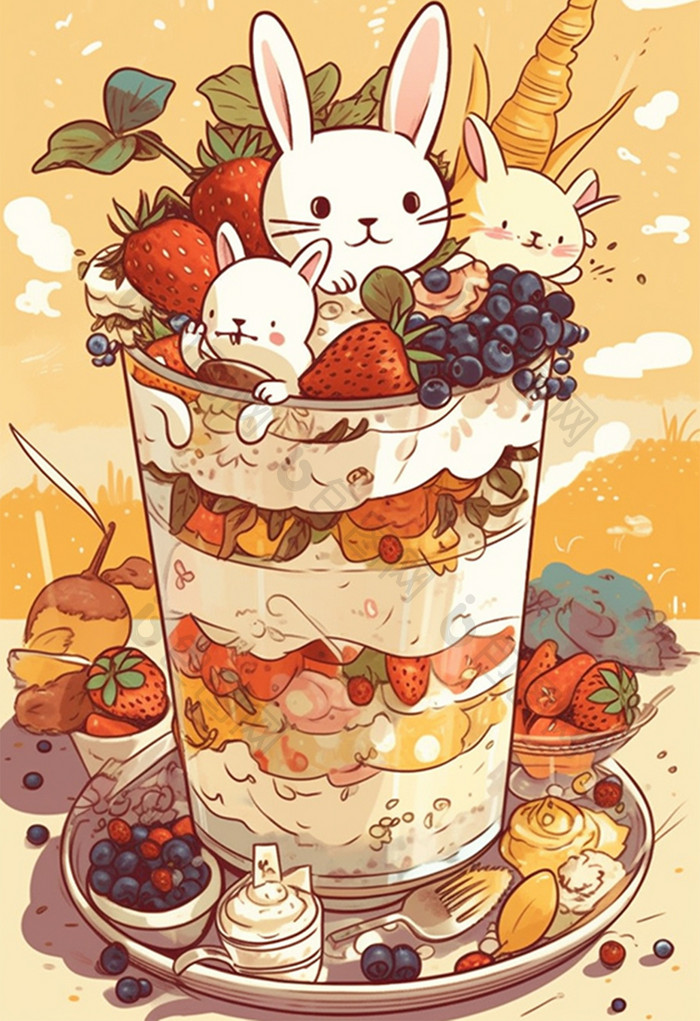 草莓杯子插画可爱甜点蛋糕
