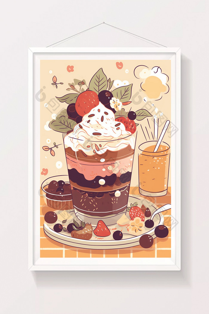 草莓杯子可爱甜点蛋糕插画