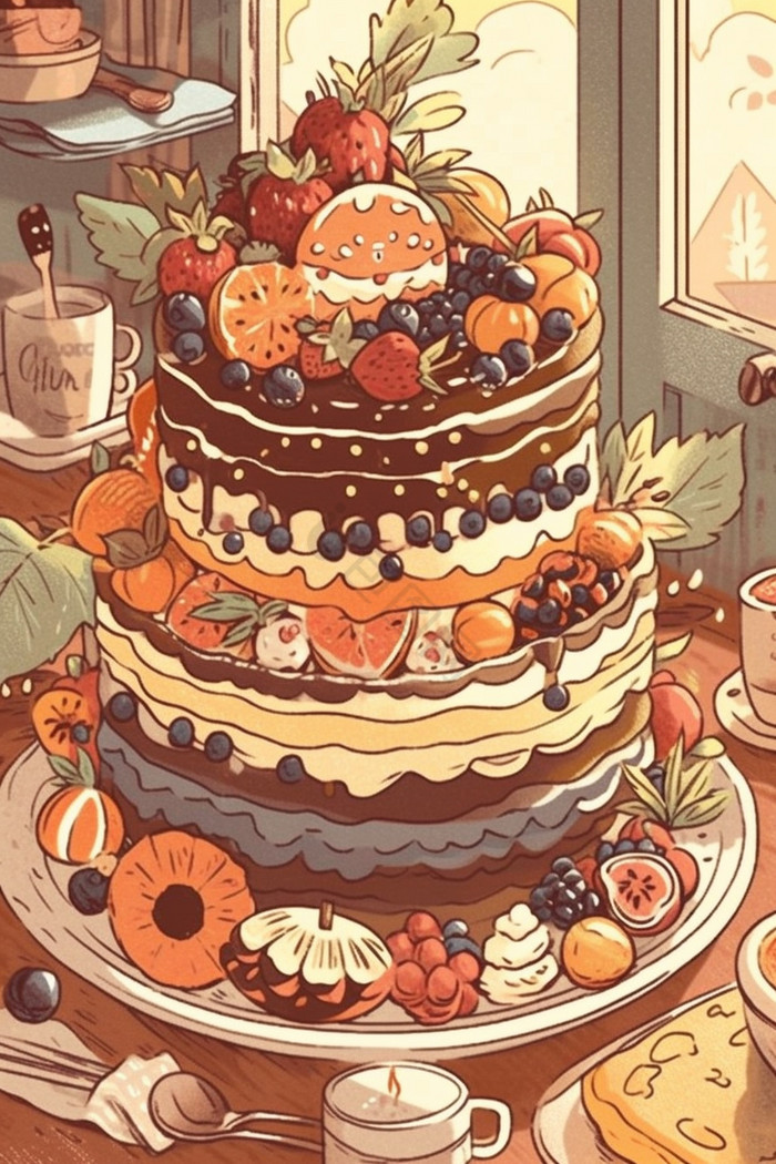 甜点蛋糕杯子插画图片