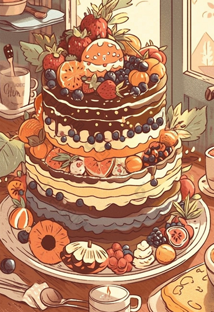 可爱甜点蛋糕杯子插画