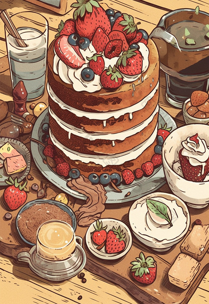 可爱甜点蛋糕插画