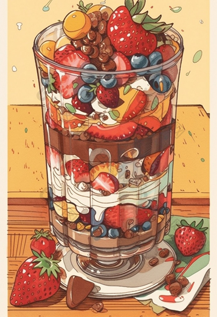 可爱草莓杯子插画