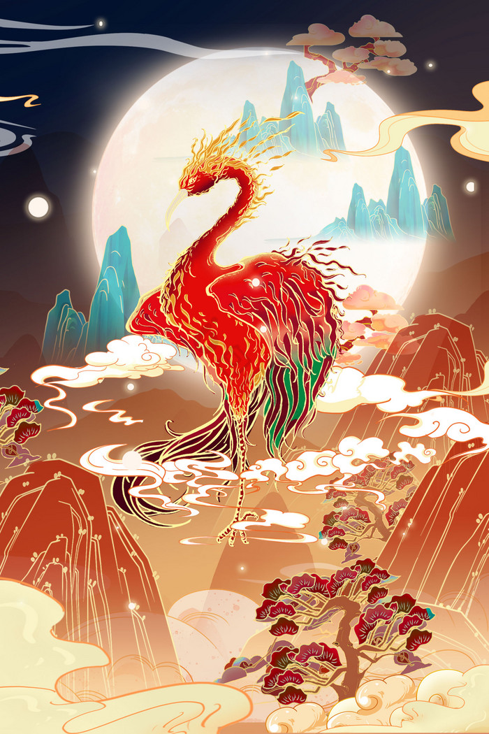 山海经狴犴山水插画图片-包图网