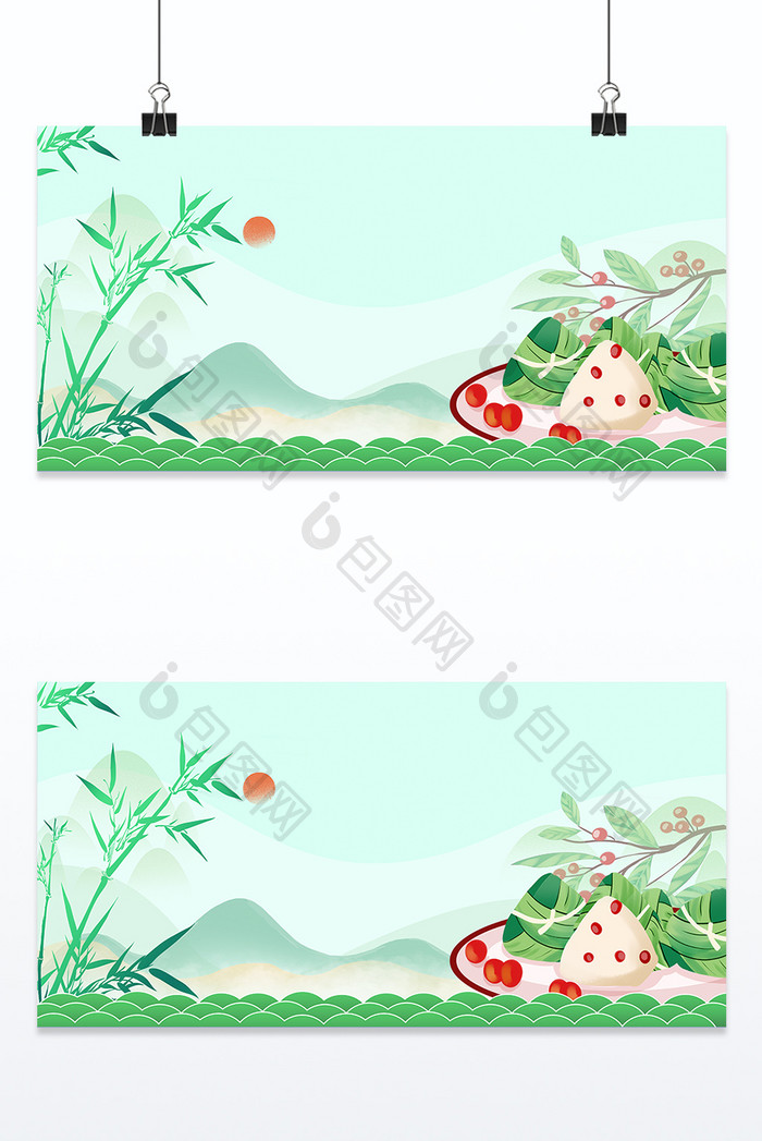 绿色中国风端午节粽子背景