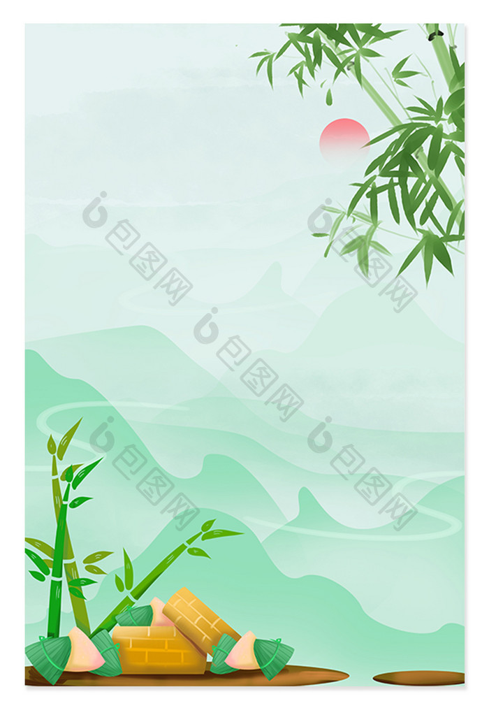 复古中国风粽子山水竹叶背景