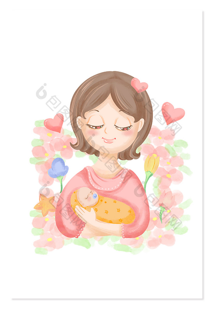 手绘卡通母亲节母亲抱婴儿唯图片