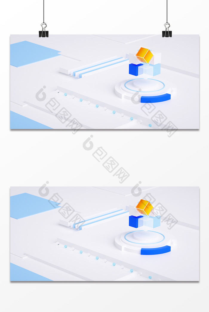 浅色科技风3D元素立方体背景图片图片
