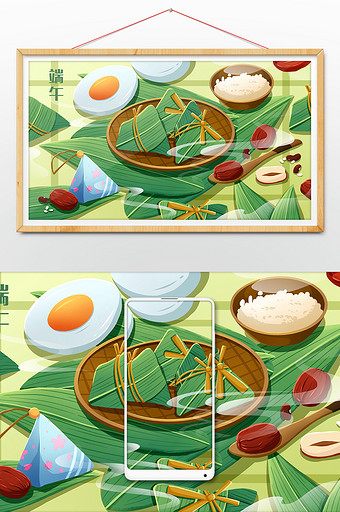 清新五月初五端午节粽子插画图片